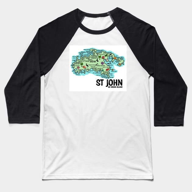 St John Map Baseball T-Shirt by fiberandgloss